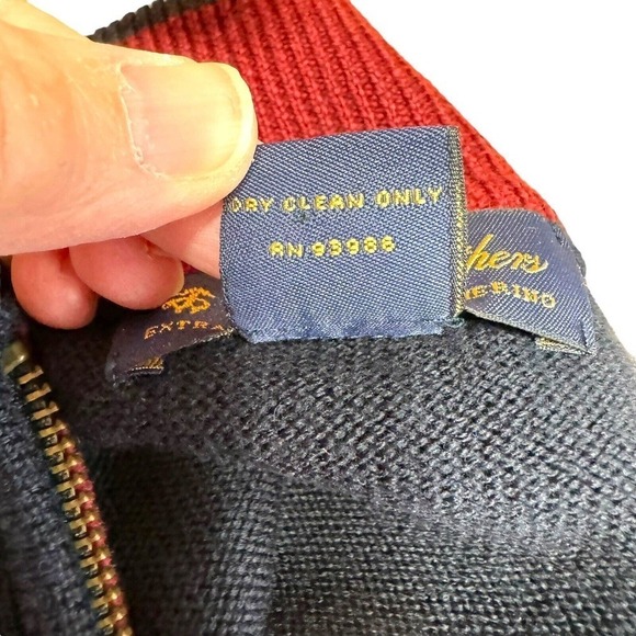 BROOKS BROTHERS Mens 100% Merino Wool 1/4 Zip Blue Red Stripe Sweater Sz XL - Picture 6 of 6